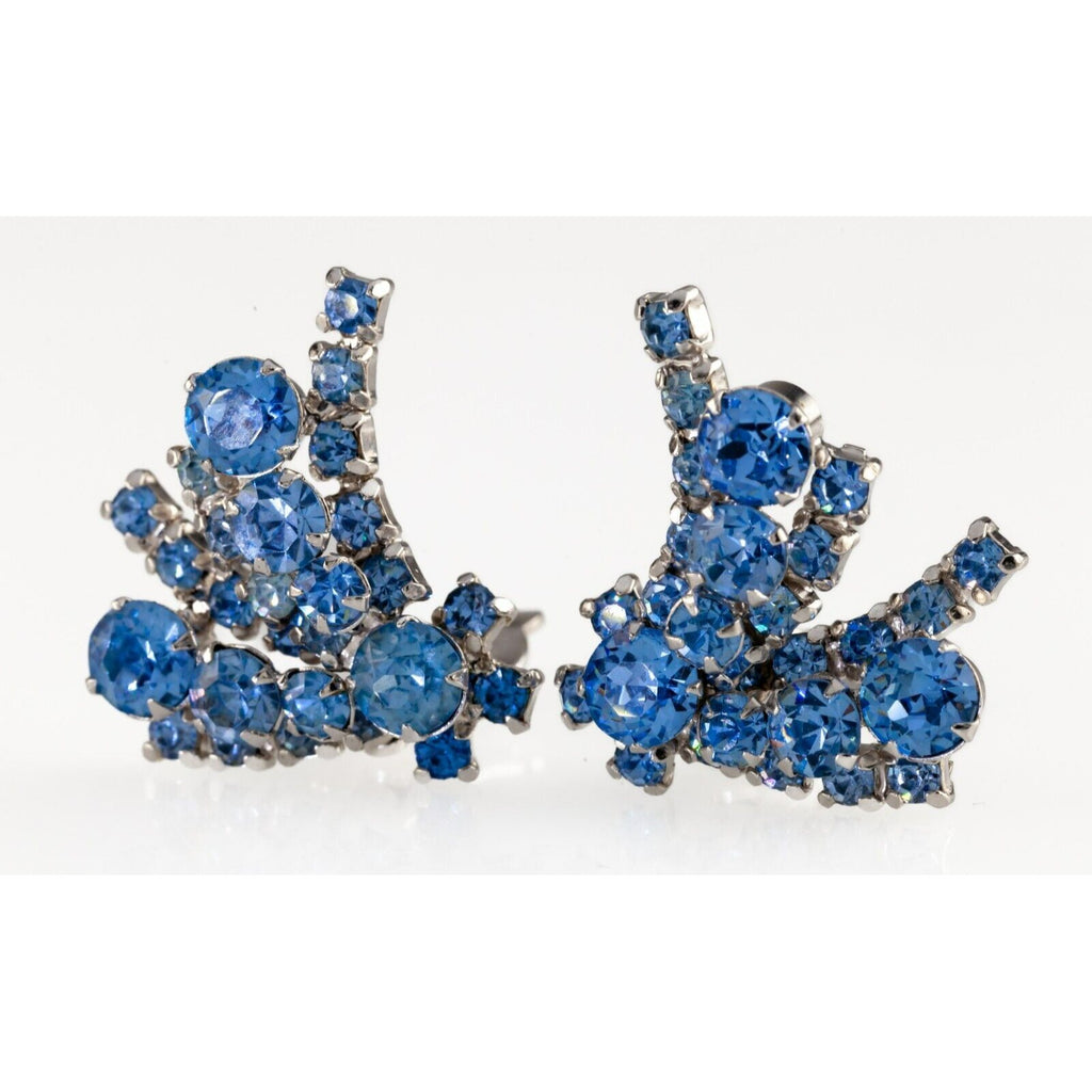 Kramer of NY Blue Comet Costume Clip-On Earrings with Light Blue Rhinestones