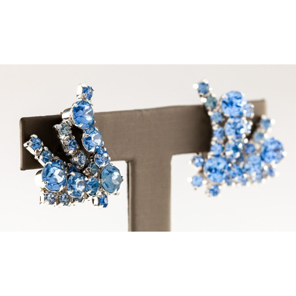 Kramer of NY Blue Comet Costume Clip-On Earrings with Light Blue Rhinestones