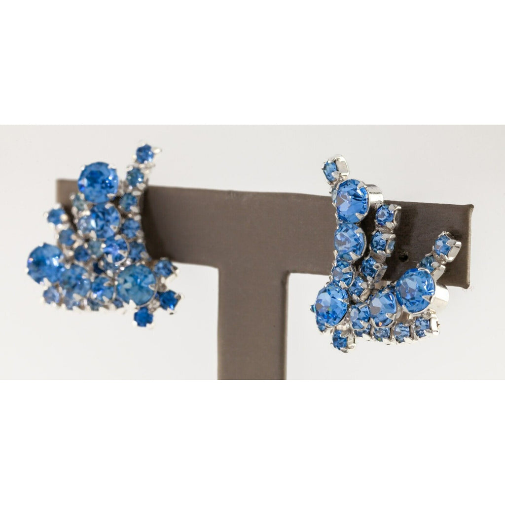 Kramer of NY Blue Comet Costume Clip-On Earrings with Light Blue Rhinestones