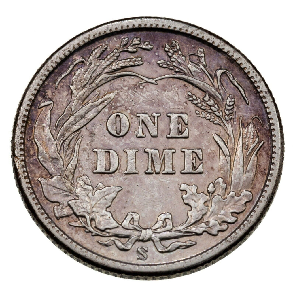 1908-S 10C Barber Dime in XF Condition, Light Toning