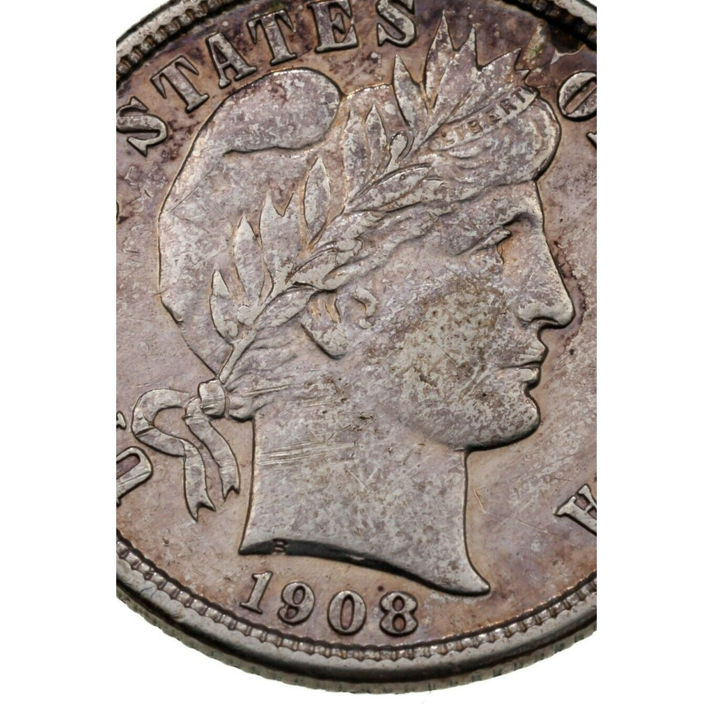 1908-S 10C Barber Dime in XF Condition, Light Toning