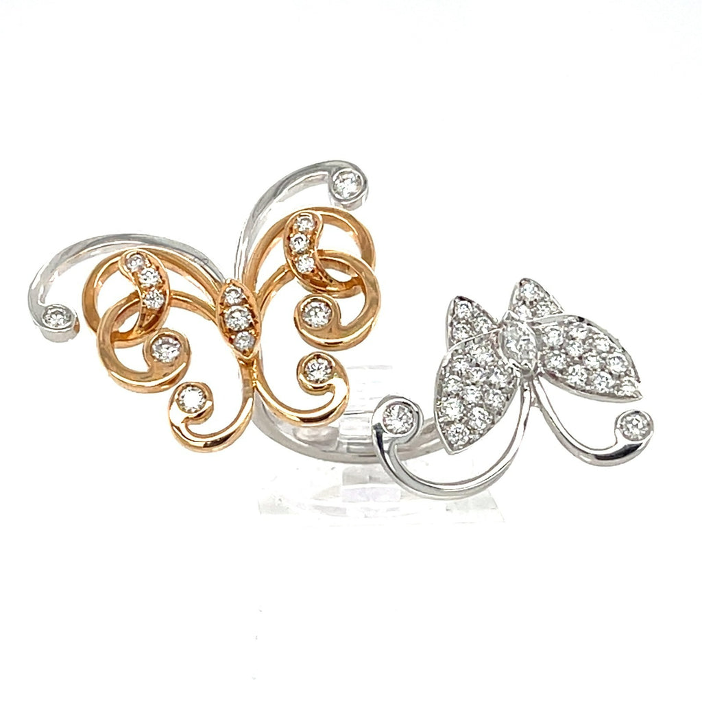 18k Two-Tone Gold & 1.15ct Diamond Double Butterfly Gallery Ring, Size 5.5