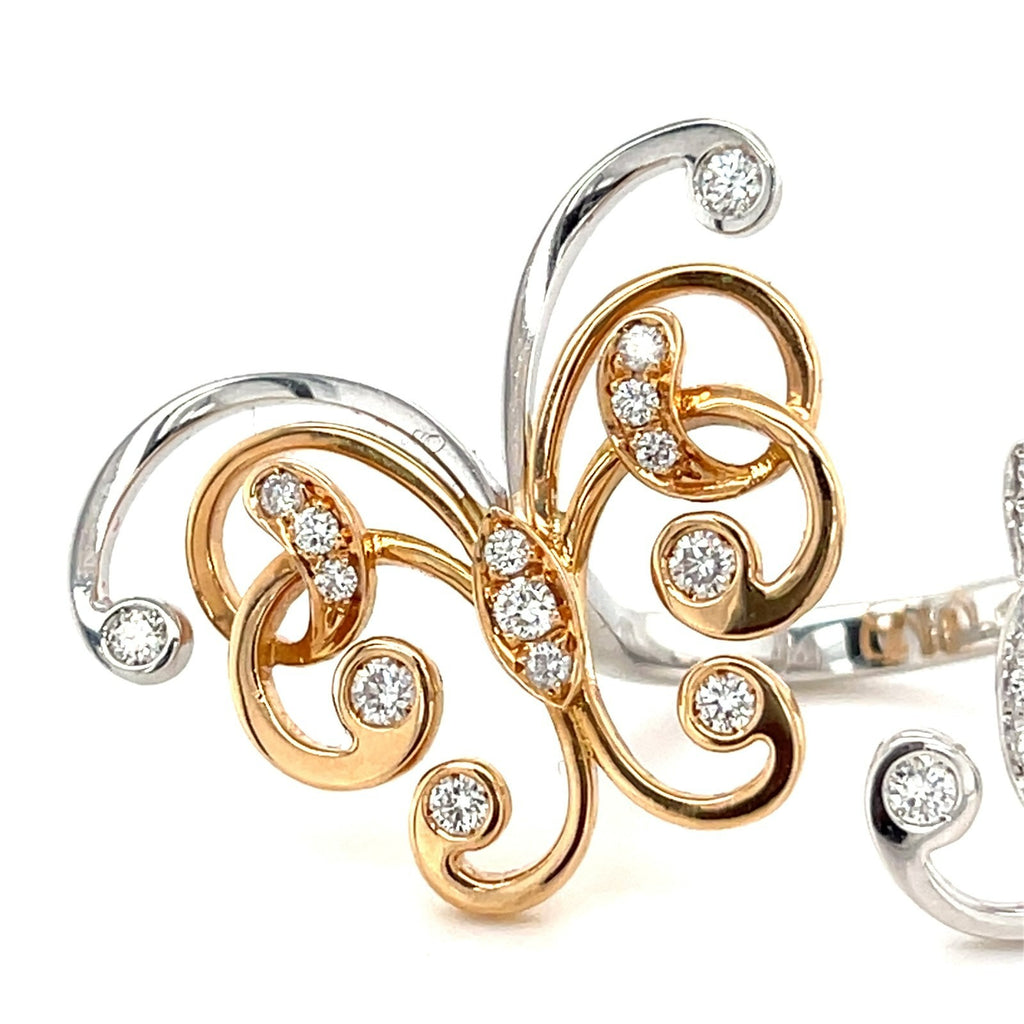 18k Two-Tone Gold & 1.15ct Diamond Double Butterfly Gallery Ring, Size 5.5