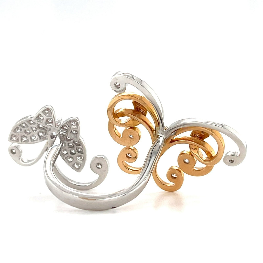 18k Two-Tone Gold & 1.15ct Diamond Double Butterfly Gallery Ring, Size 5.5