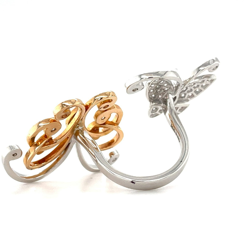 18k Two-Tone Gold & 1.15ct Diamond Double Butterfly Gallery Ring, Size 5.5