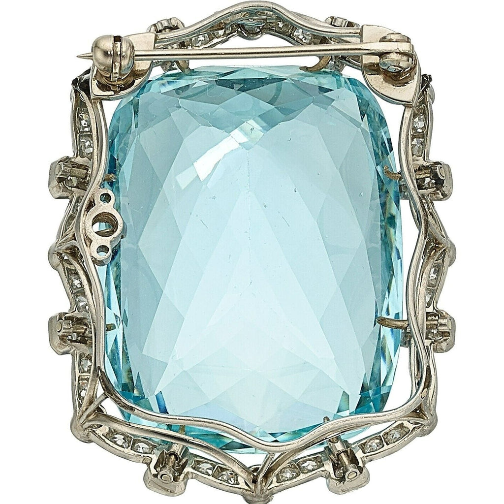 Platinum 60 carat Aquamarine Pendant with 1.15 ct Accent Diamonds and 17" Chain