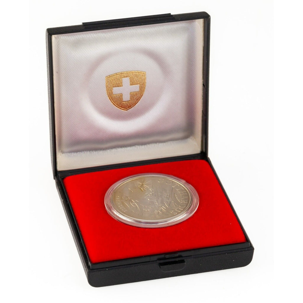 1982 Switzerland Commemorative 5 Franc Gotthard Railway Coin w/ Case