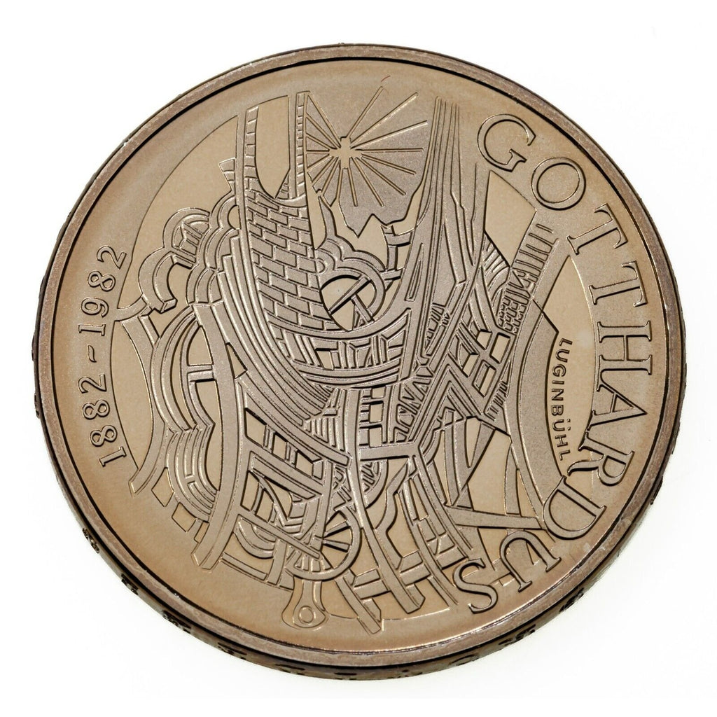 1982 Switzerland Commemorative 5 Franc Gotthard Railway Coin w/ Case