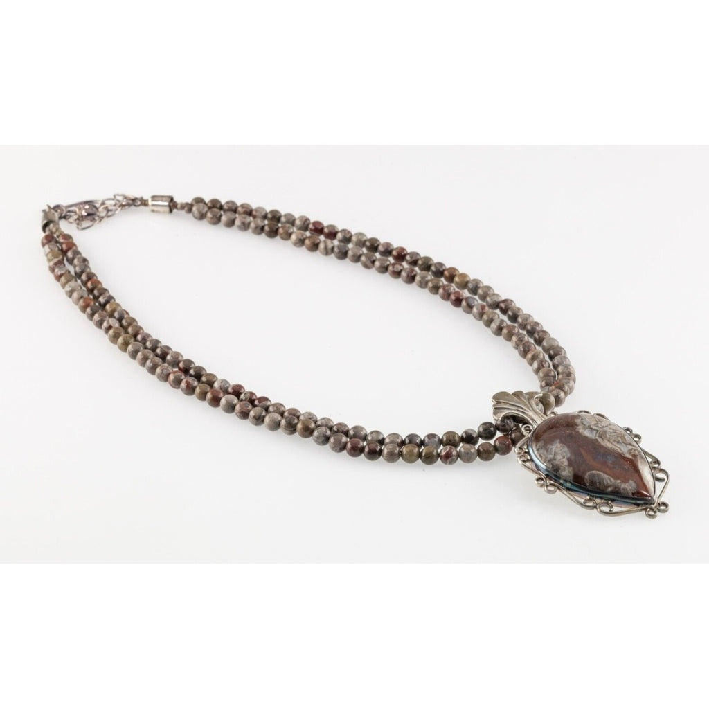 Jay King Double Stranded Agate Bead Necklace with Sterling Silver Agate Pendant