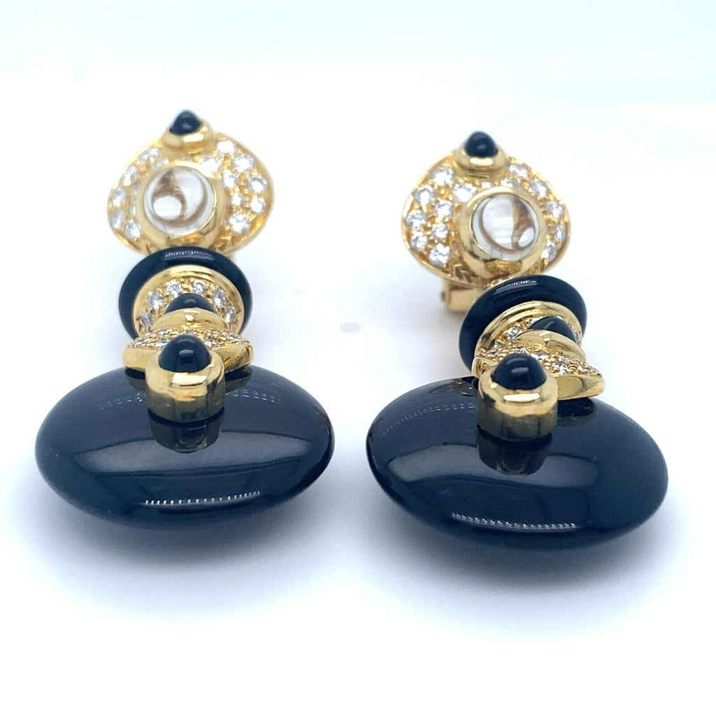 18k Yellow Gold Black Onyx, Moonstone, and 1.66ct Diamond Earrings 2" 33.3 grams
