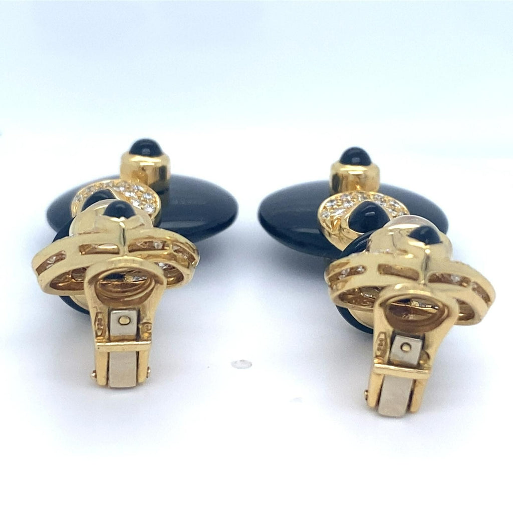 18k Yellow Gold Black Onyx, Moonstone, and 1.66ct Diamond Earrings 2" 33.3 grams