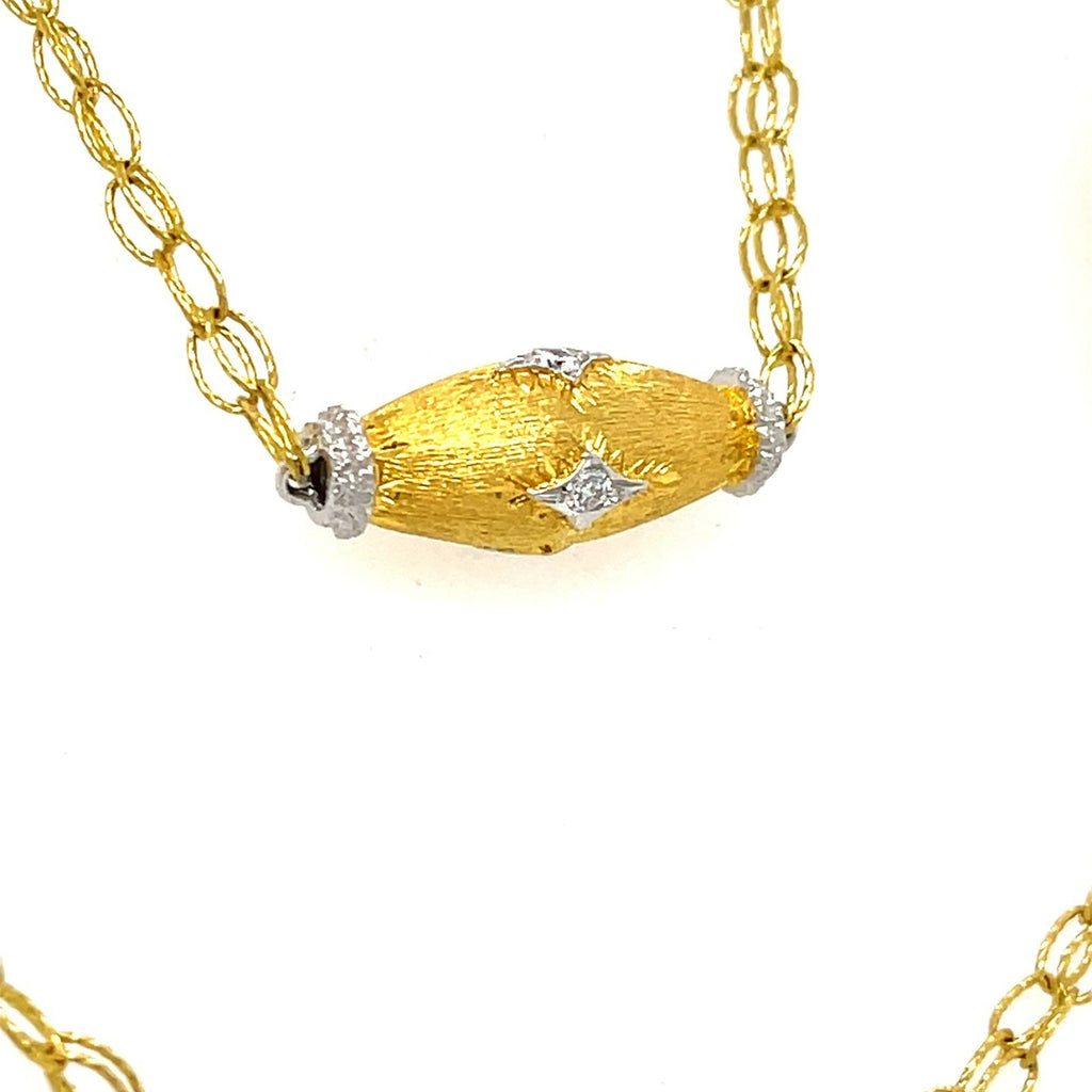 Textured 18k Yellow Gold & 0.70ct Diamond Station Necklace w/ White Gold Accents, 35 inches.