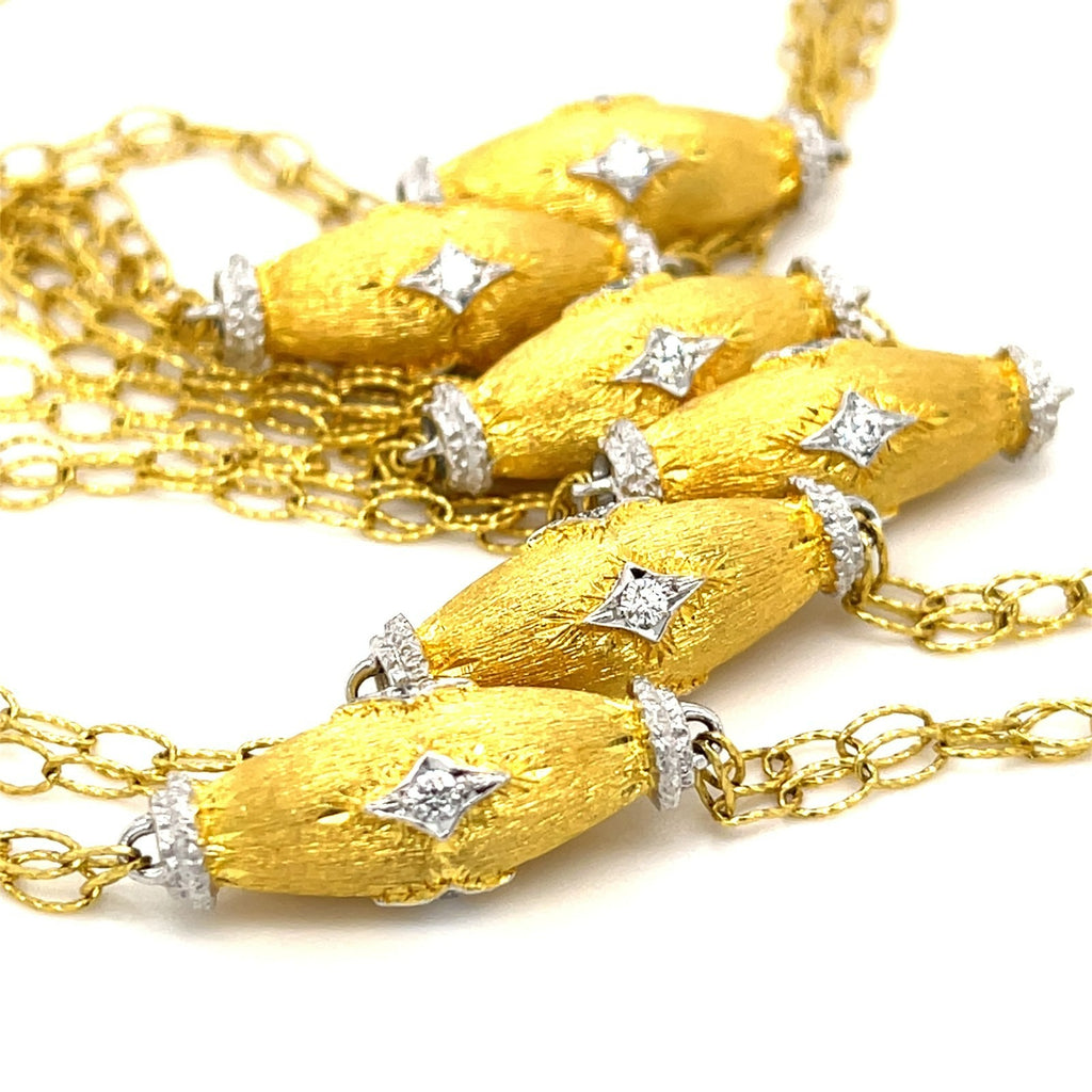 Textured 18k Yellow Gold & 0.70ct Diamond Station Necklace w/ White Gold Accents, 35 inches.