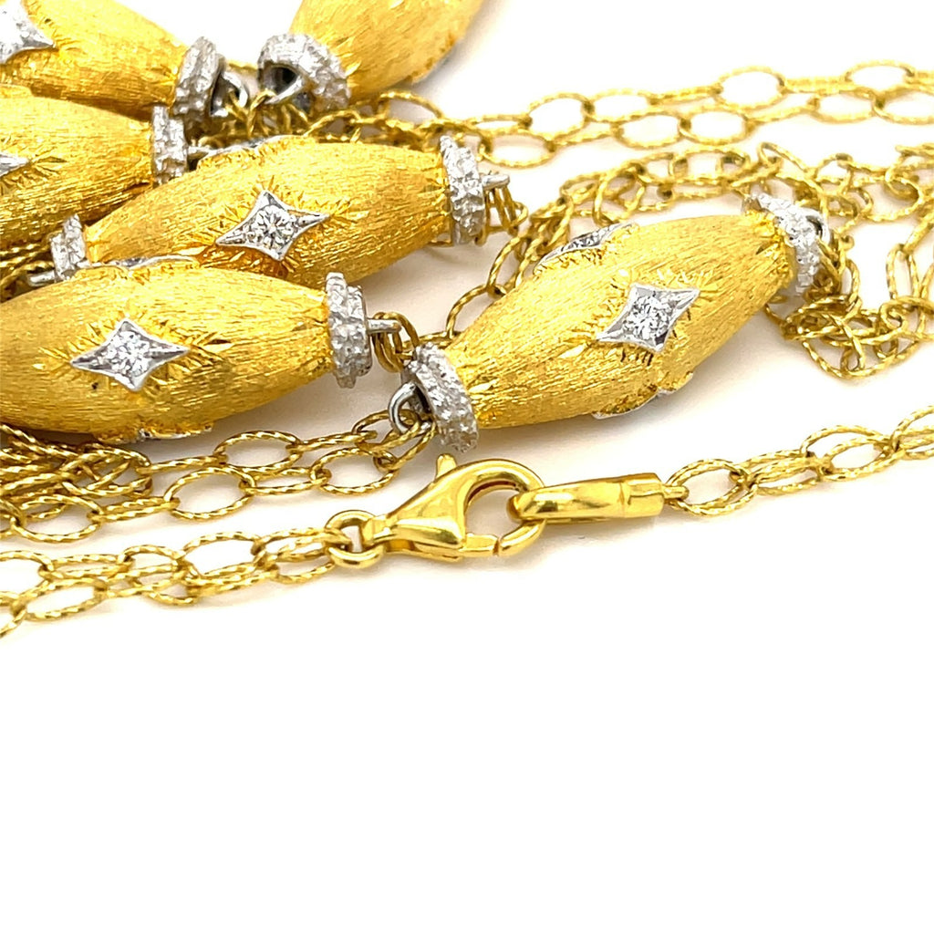 Textured 18k Yellow Gold & 0.70ct Diamond Station Necklace w/ White Gold Accents, 35 inches.