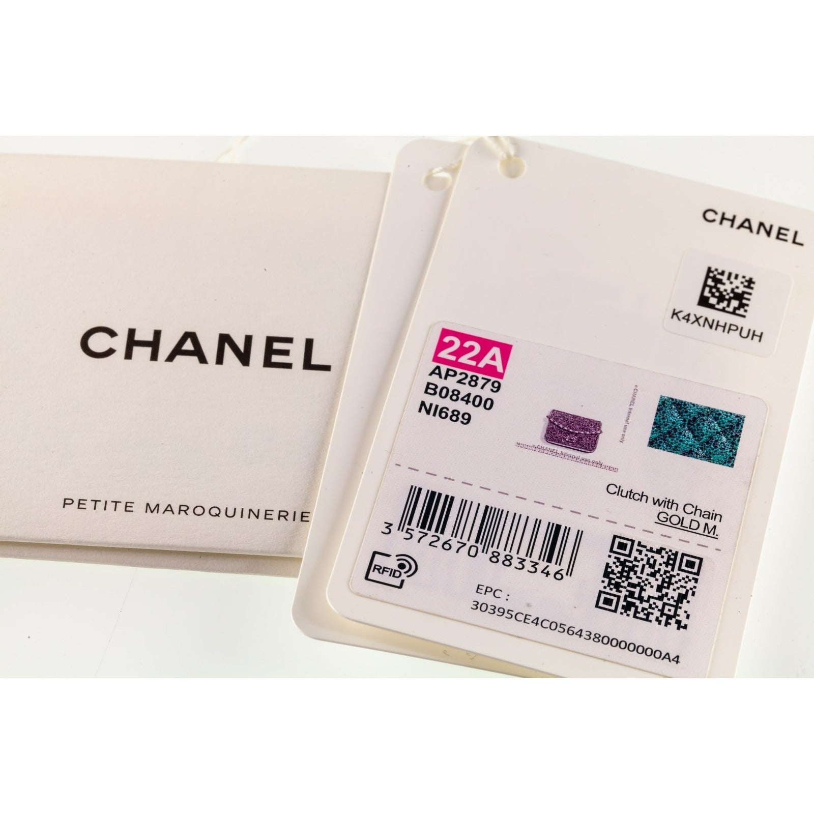 Chanel 22A Strass Diamante Green Lambskin Clutch Purse Box and