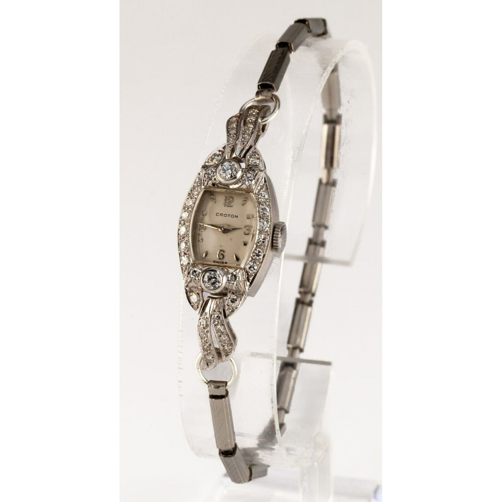 14k White Gold Croton Ladies Dress Watch w/ Diamonds Hand-Winding