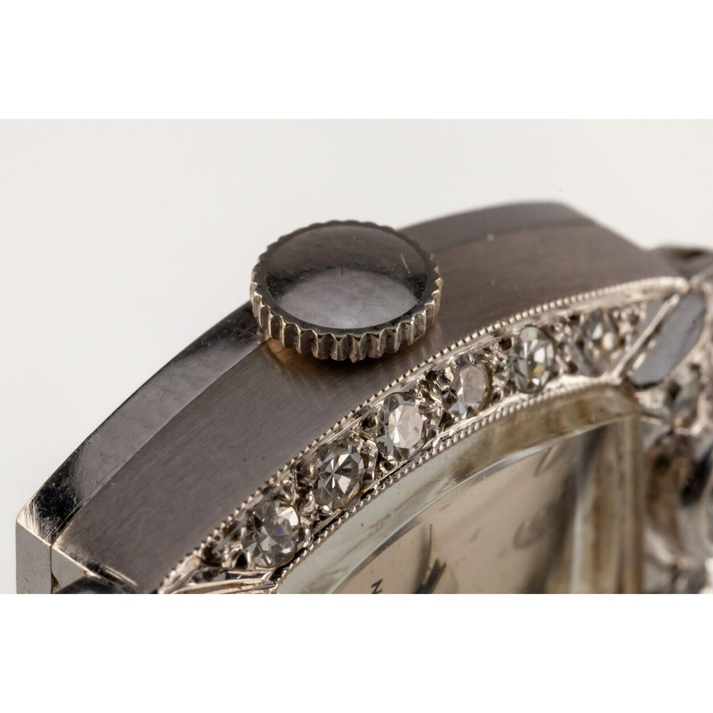 14k White Gold Croton Ladies Dress Watch w/ Diamonds Hand-Winding