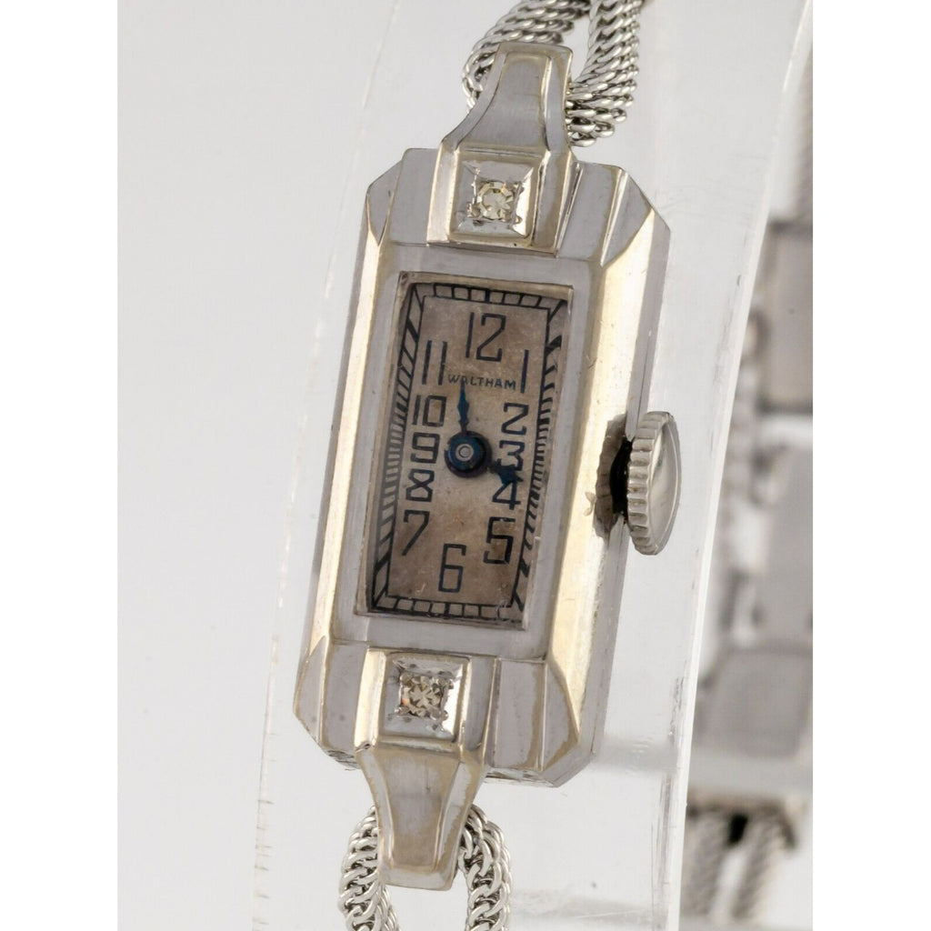 Waltham 14k White Gold Women's Dress Watch w/ Mesh Band Diamonds 2669