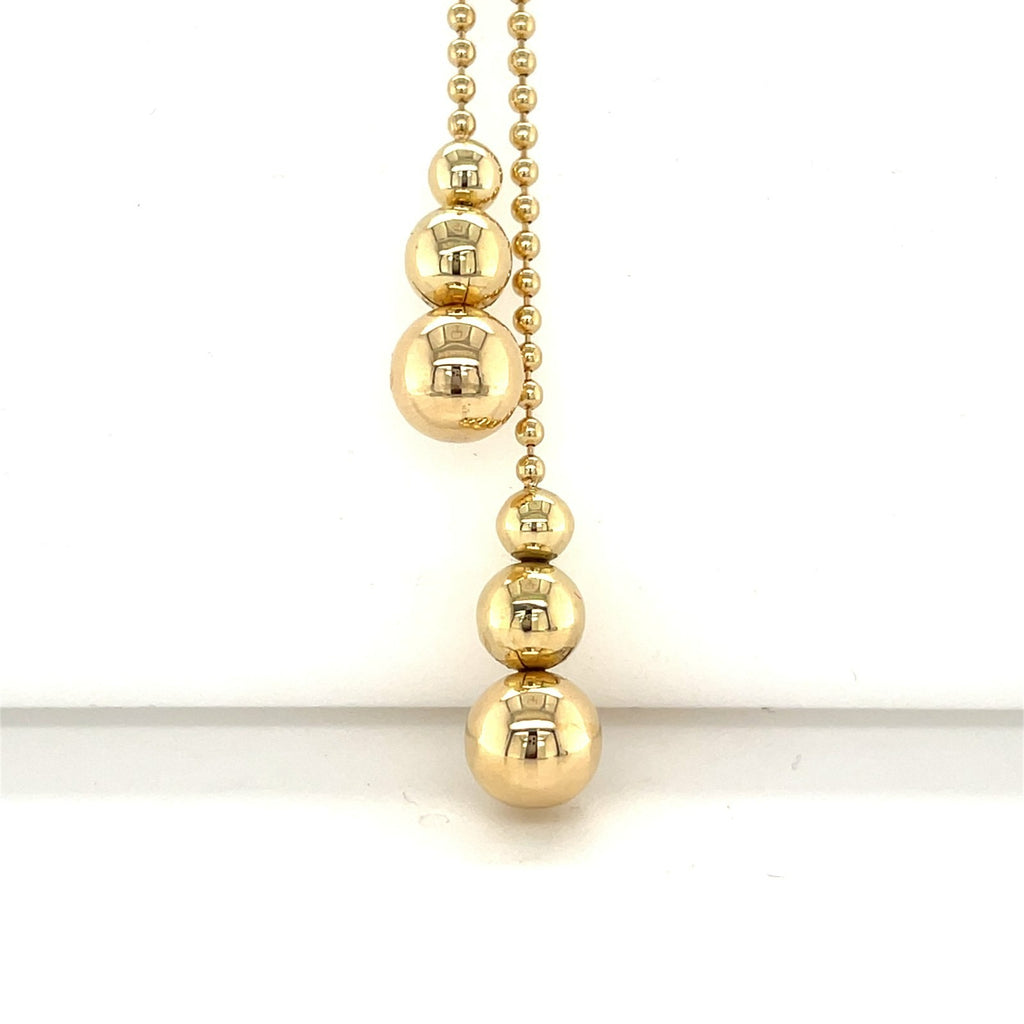 18K Yellow Gold Ball Chain Lariat Necklace w/ 1 CT Diamonds Accents 35”