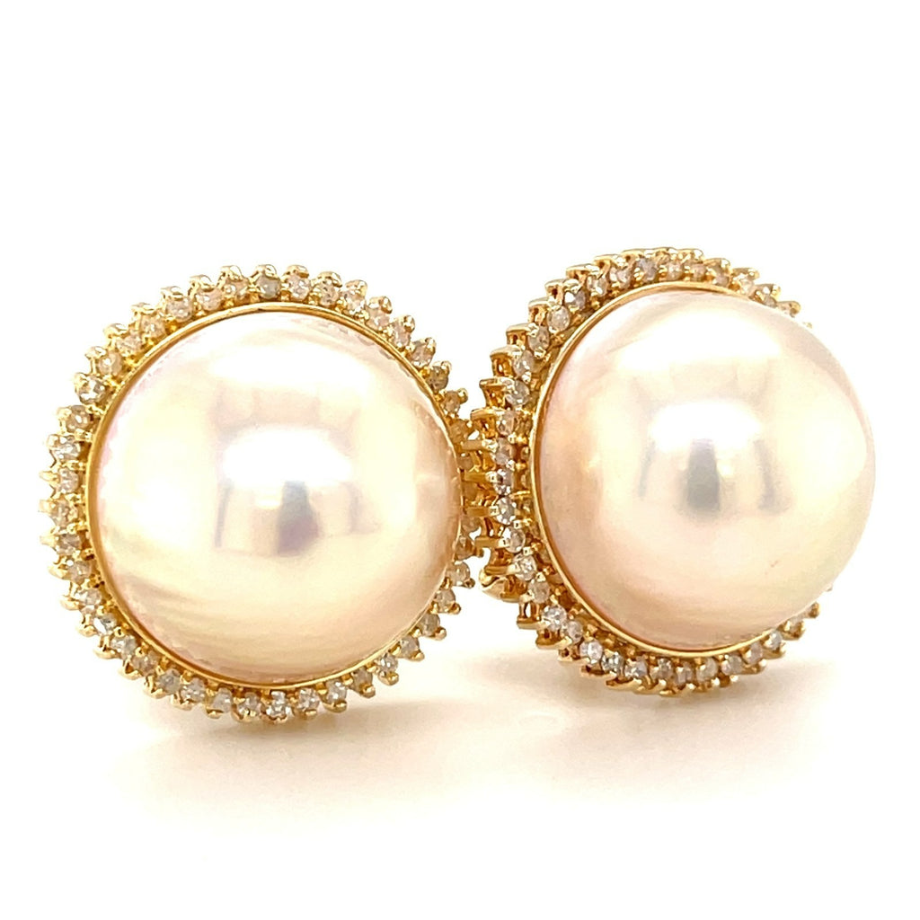 14k Yellow Gold Mabe Pearl Jewelry Set w/ Diamond Accents, Ring & Earrings, Size 8.75