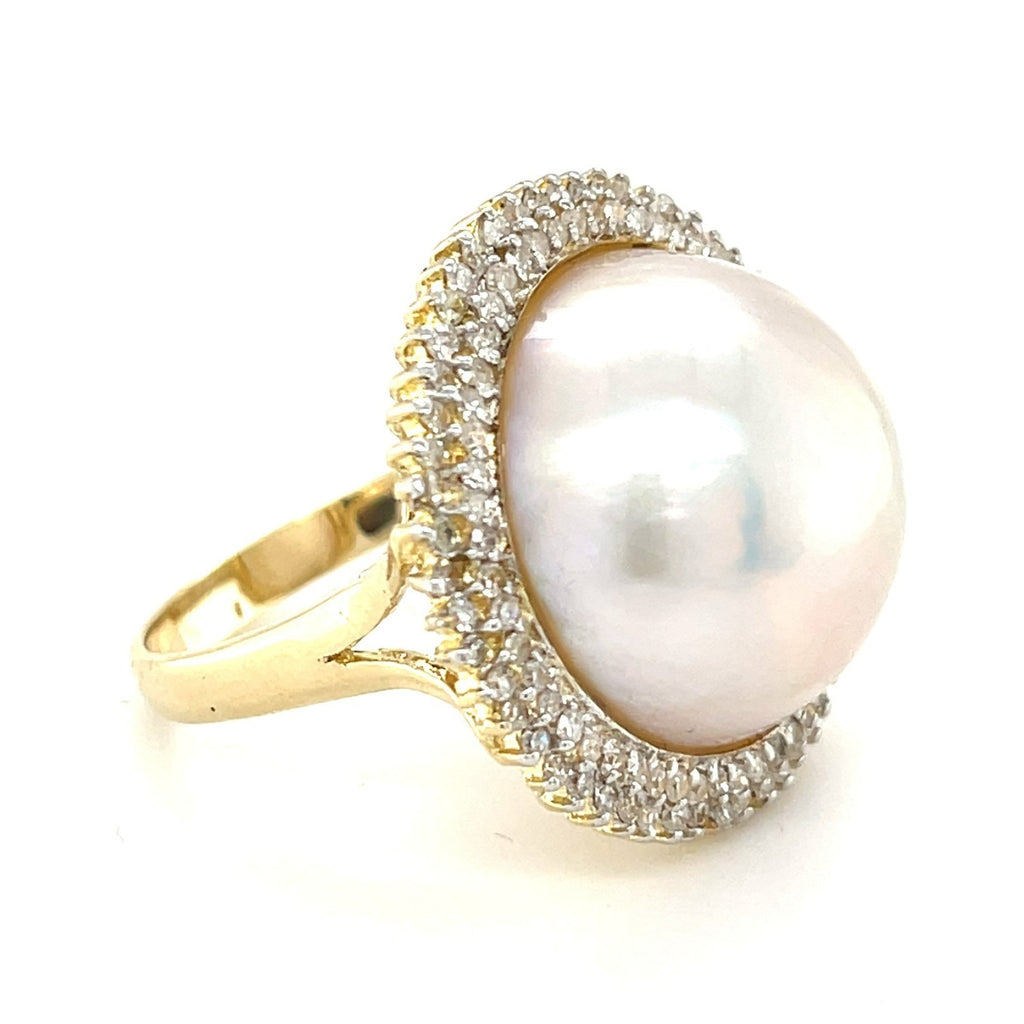 14k Yellow Gold Mabe Pearl Jewelry Set w/ Diamond Accents, Ring & Earrings, Size 8.75