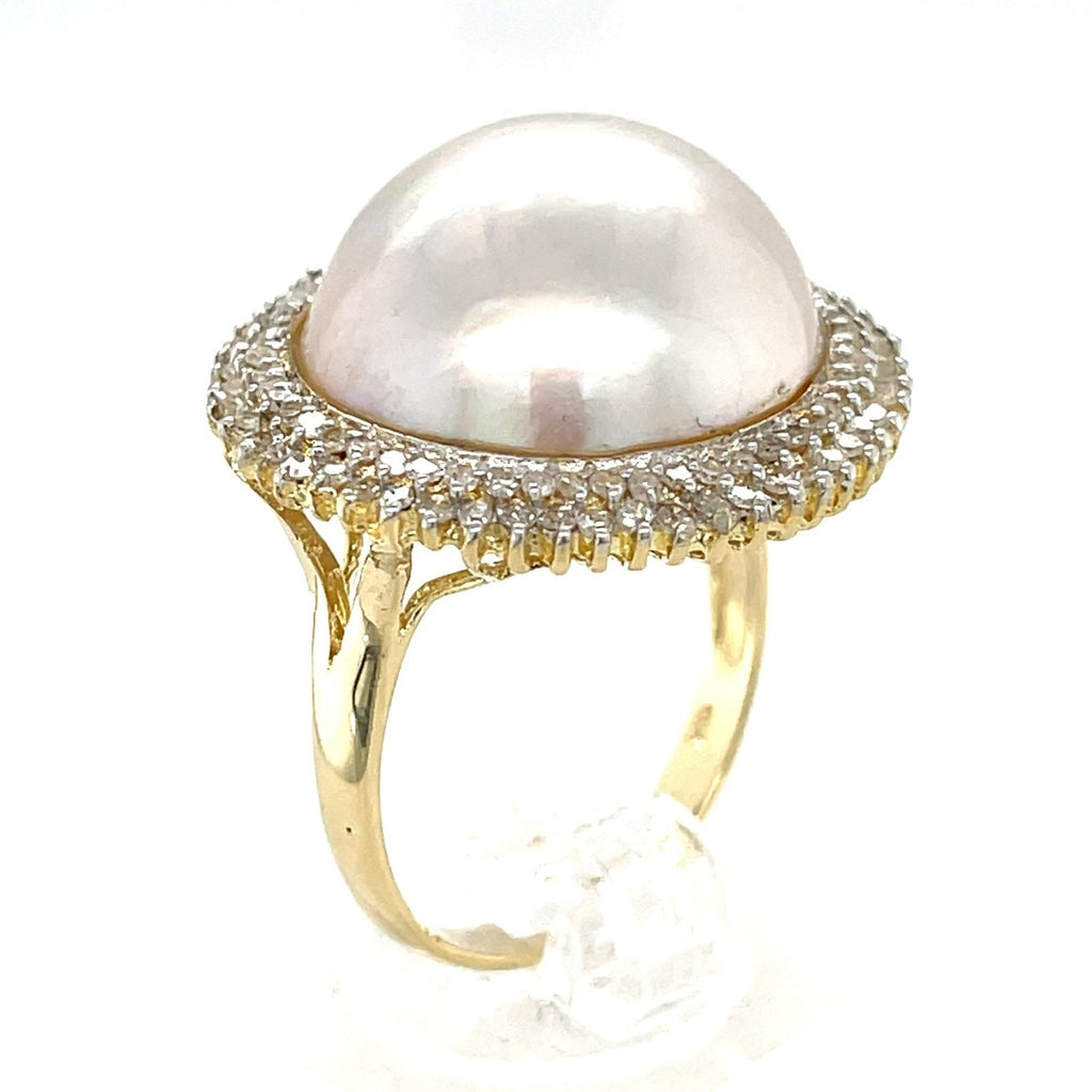 14k Yellow Gold Mabe Pearl Jewelry Set w/ Diamond Accents, Ring & Earrings, Size 8.75