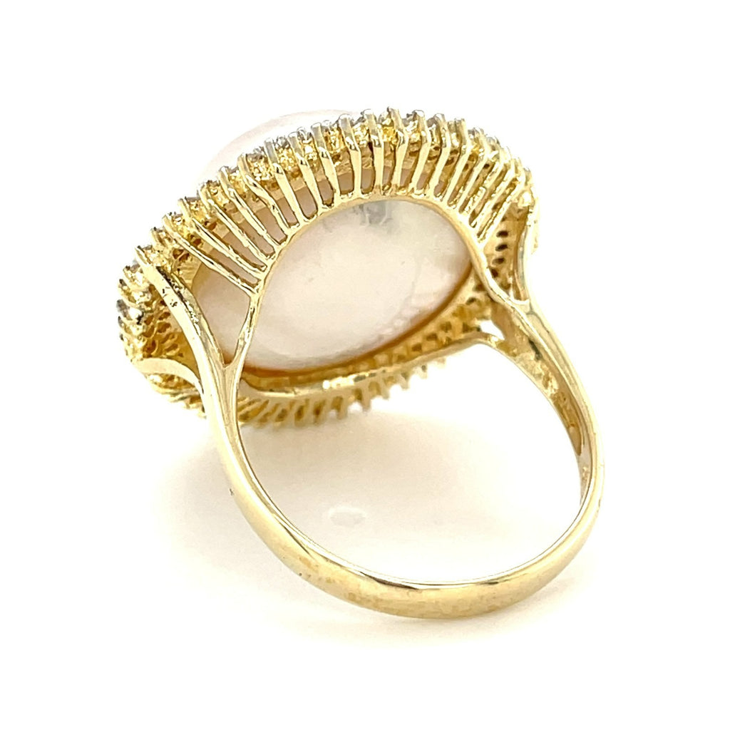 14k Yellow Gold Mabe Pearl Jewelry Set w/ Diamond Accents, Ring & Earrings, Size 8.75