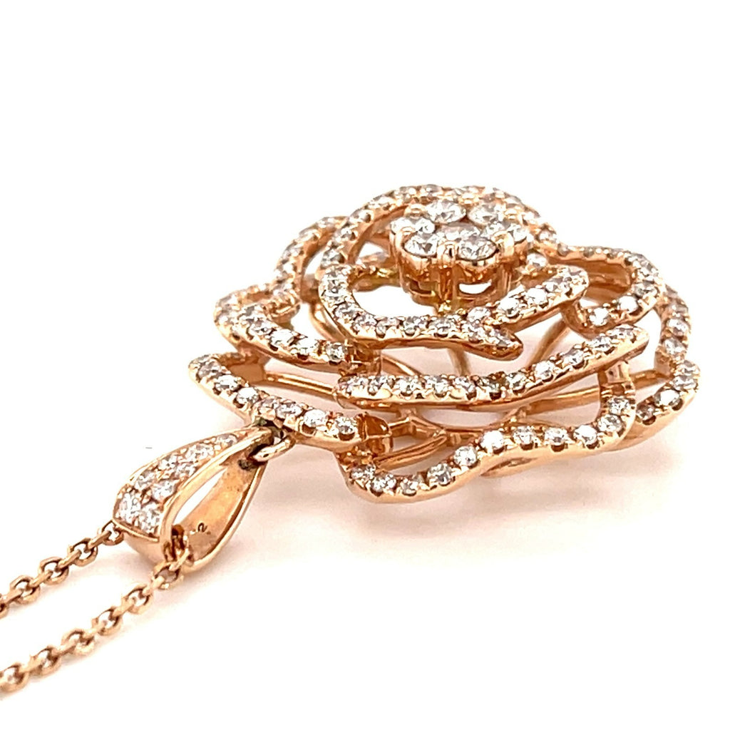 14K Rose Gold Openwork Rose Pendant Simon G. 1.76 ctw Diamonds 15” Chain