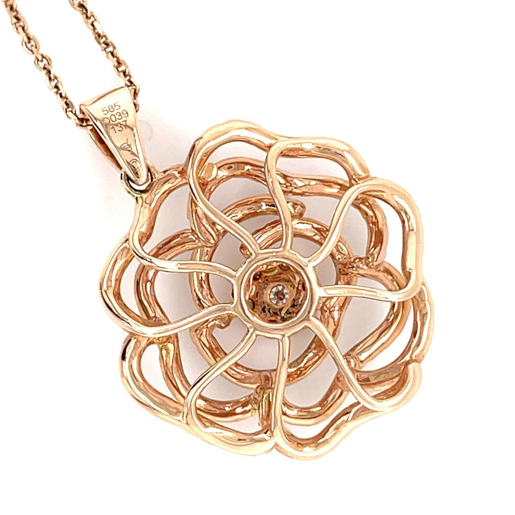 14K Rose Gold Openwork Rose Pendant Simon G. 1.76 ctw Diamonds 15” Chain