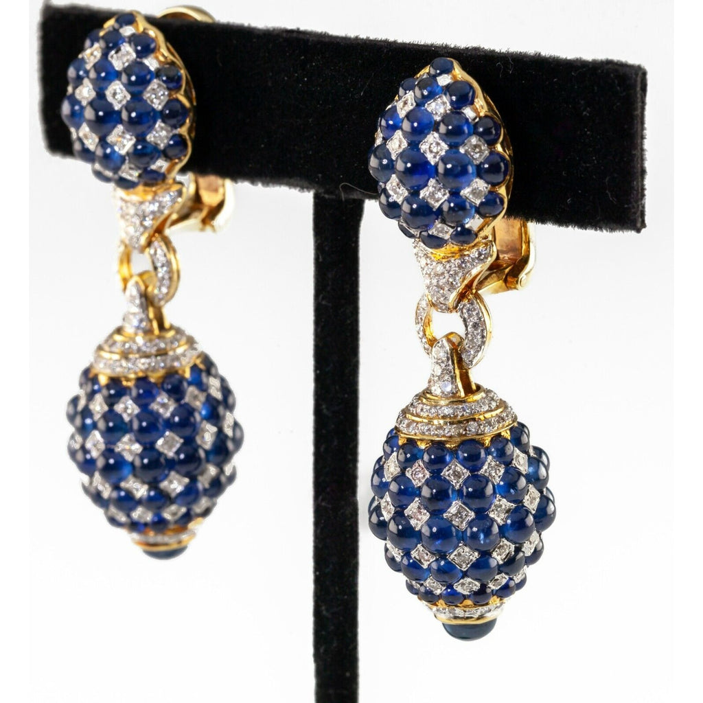 Assil 18k Yellow Gold Sapphire Cabochon and Diamond Bulb Drop Earrings