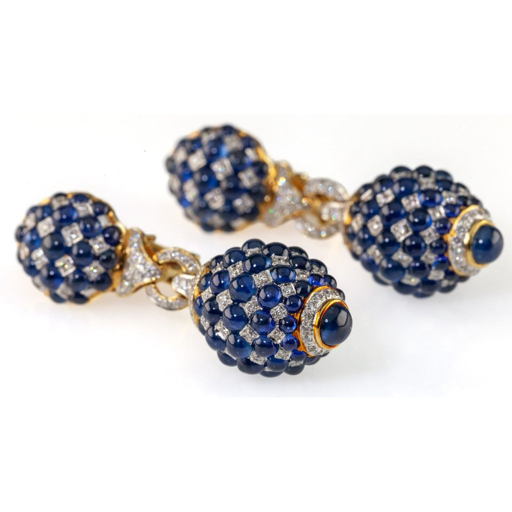 Assil 18k Yellow Gold Sapphire Cabochon and Diamond Bulb Drop Earrings