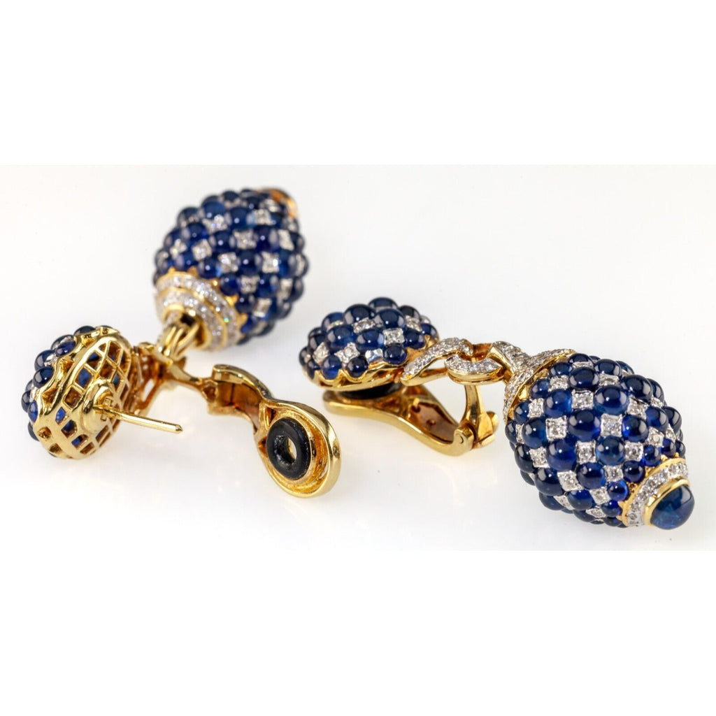 Assil 18k Yellow Gold Sapphire Cabochon and Diamond Bulb Drop Earrings