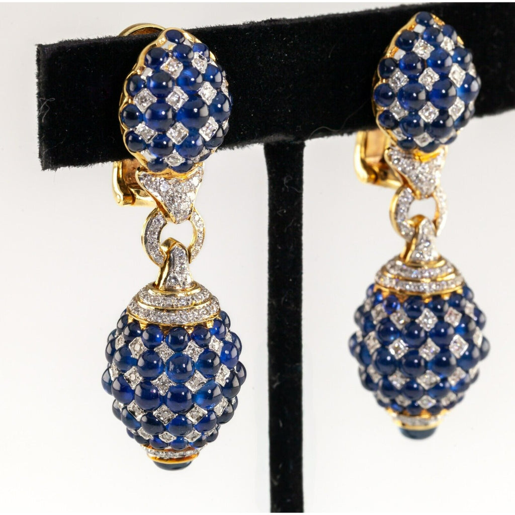 Assil 18k Yellow Gold Sapphire Cabochon and Diamond Bulb Drop Earrings