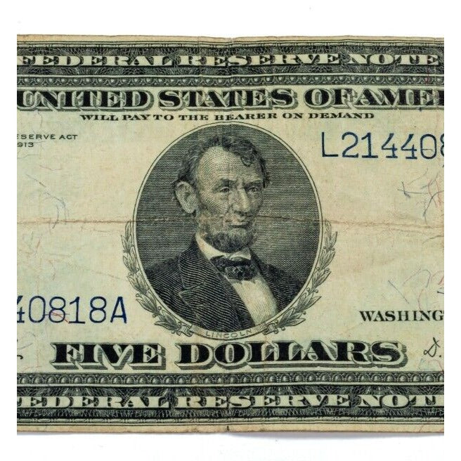 Series of 1914 $5 Federal Reserve Note in Fine Condition Fr #890