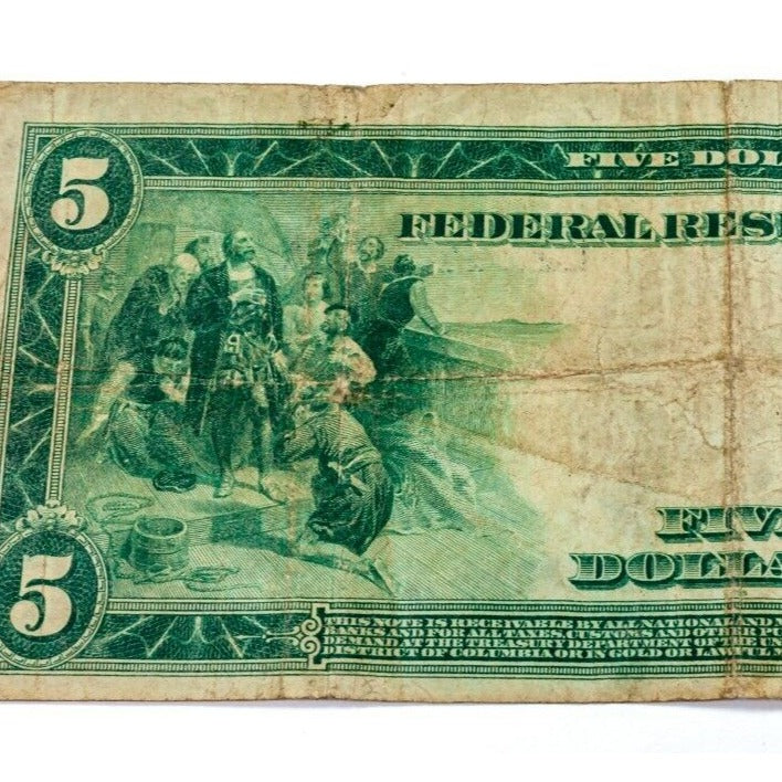 Series of 1914 $5 Federal Reserve Note in Fine Condition Fr #890