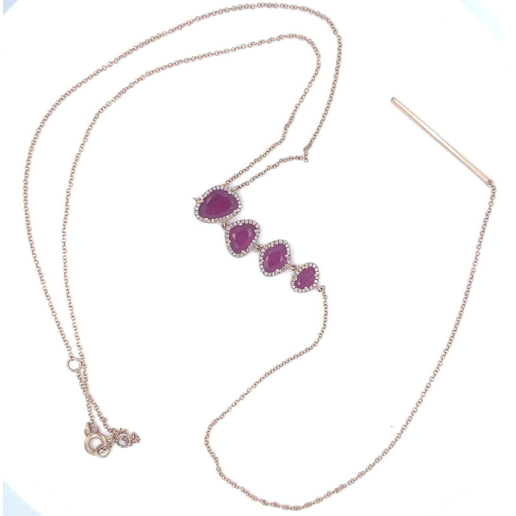 14k Rose Gold Unique Ruby and 0.64 ct Diamond Drop Lariat Necklace 17.5" 4.7g