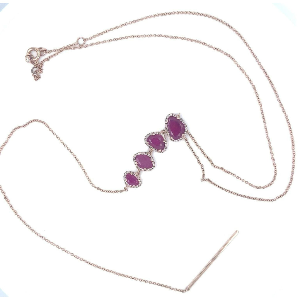 14k Rose Gold Unique Ruby and 0.64 ct Diamond Drop Lariat Necklace 17.5" 4.7g