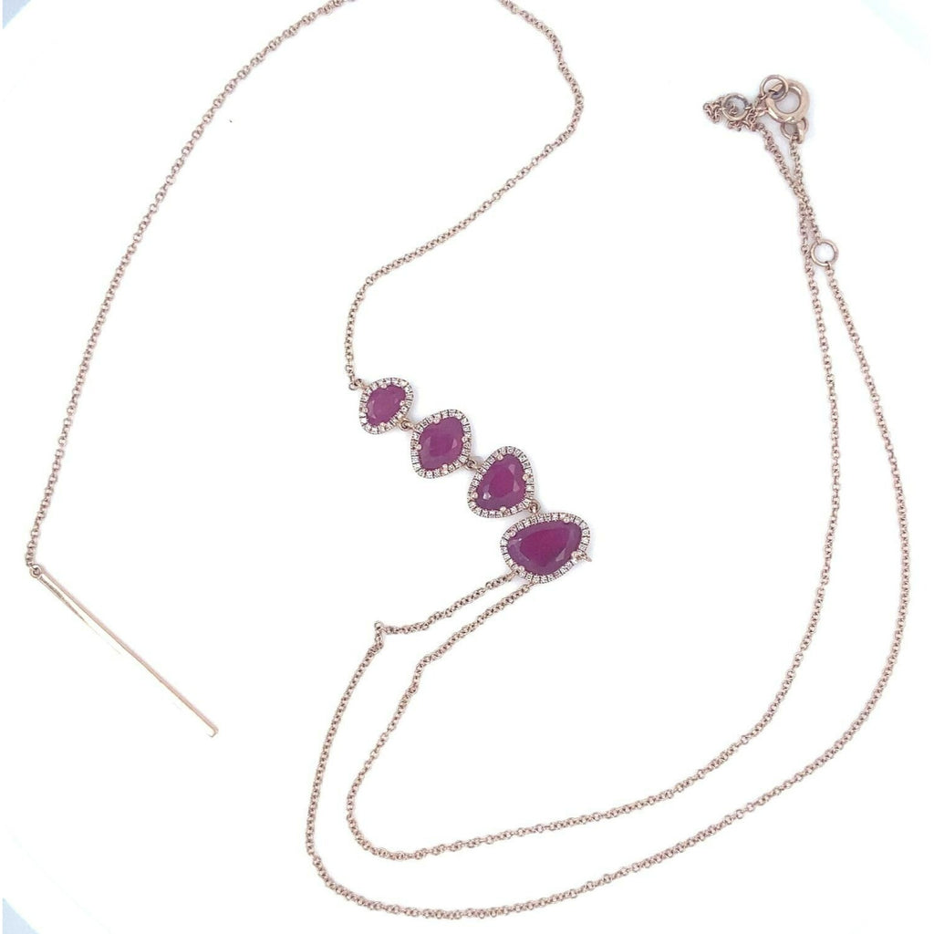 14k Rose Gold Unique Ruby and 0.64 ct Diamond Drop Lariat Necklace 17.5" 4.7g