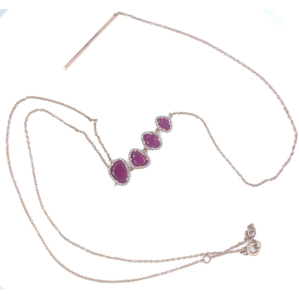 14k Rose Gold Unique Ruby and 0.64 ct Diamond Drop Lariat Necklace 17.5" 4.7g
