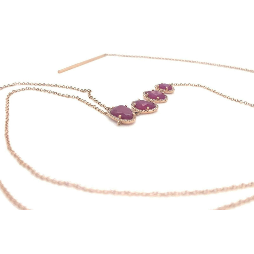 14k Rose Gold Unique Ruby and 0.64 ct Diamond Drop Lariat Necklace 17.5" 4.7g