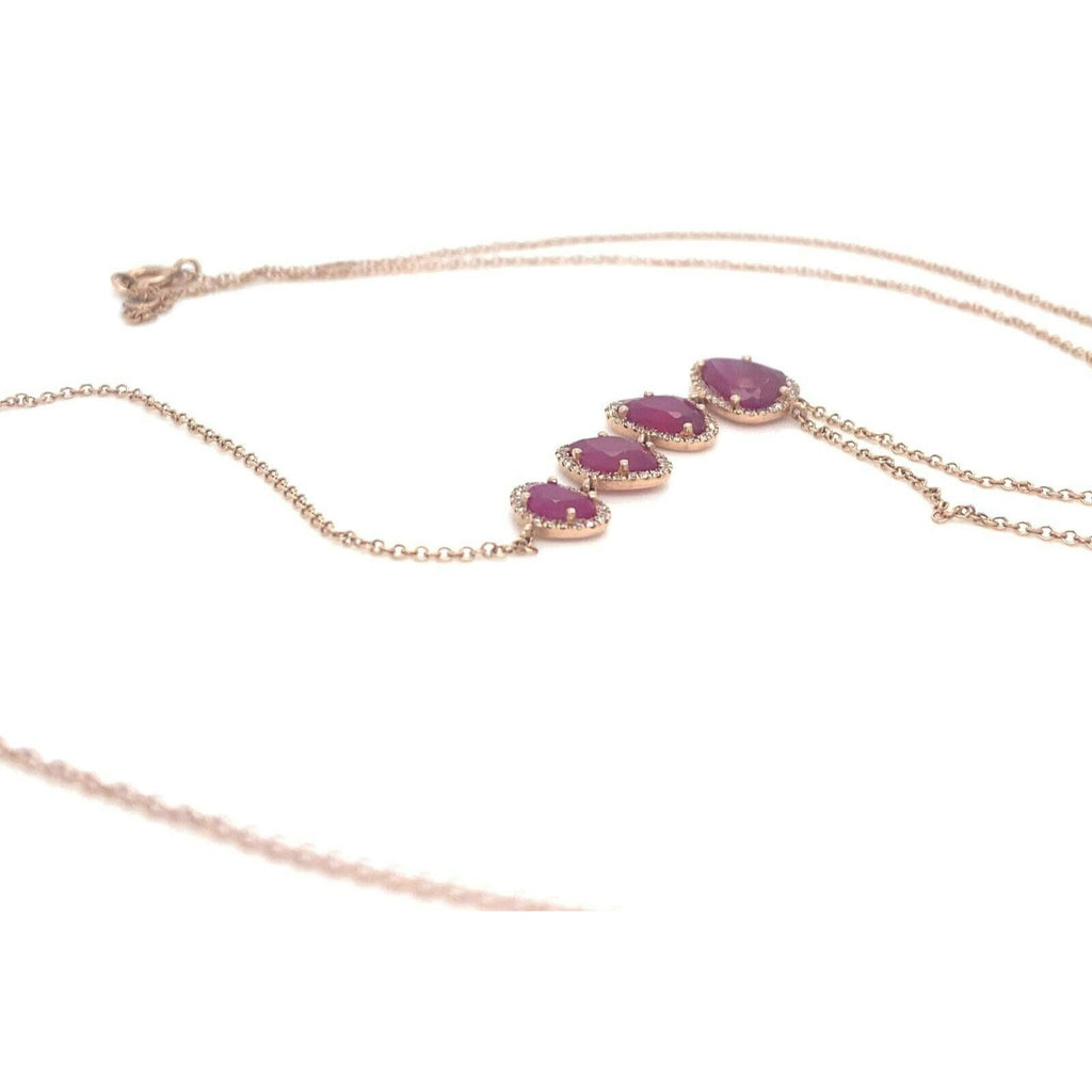 14k Rose Gold Unique Ruby and 0.64 ct Diamond Drop Lariat Necklace 17.5" 4.7g