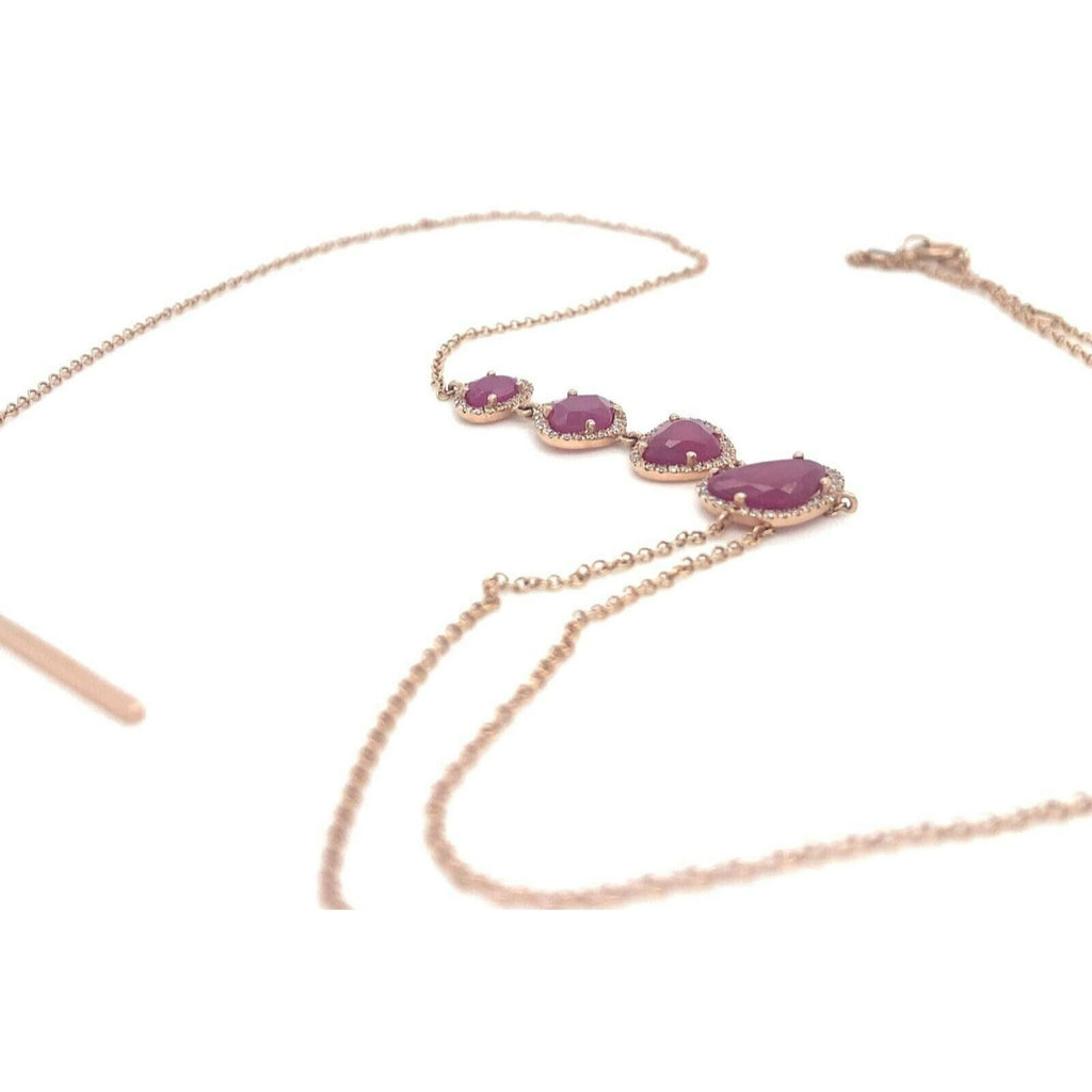 14k Rose Gold Unique Ruby and 0.64 ct Diamond Drop Lariat Necklace 17.5" 4.7g