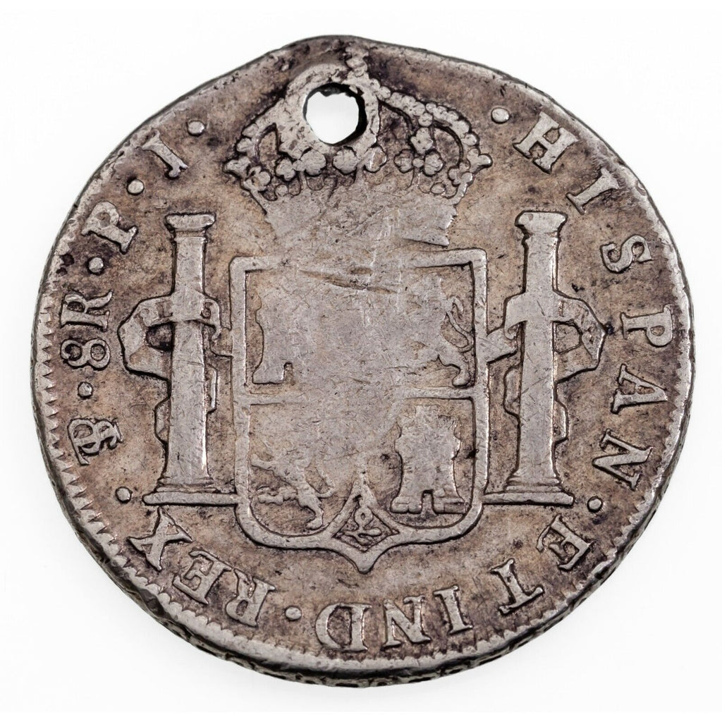 1808-PTS PJ 4 Reales Silver Coin   King Charles IIII   Potosi Bolivia Mint