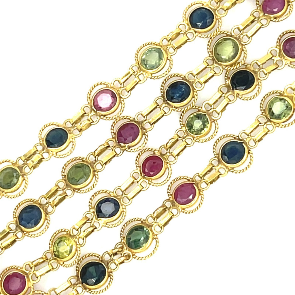 18k Yellow Gold Bezel-Set Multi-Gem Chain Necklace 26" Adorable!