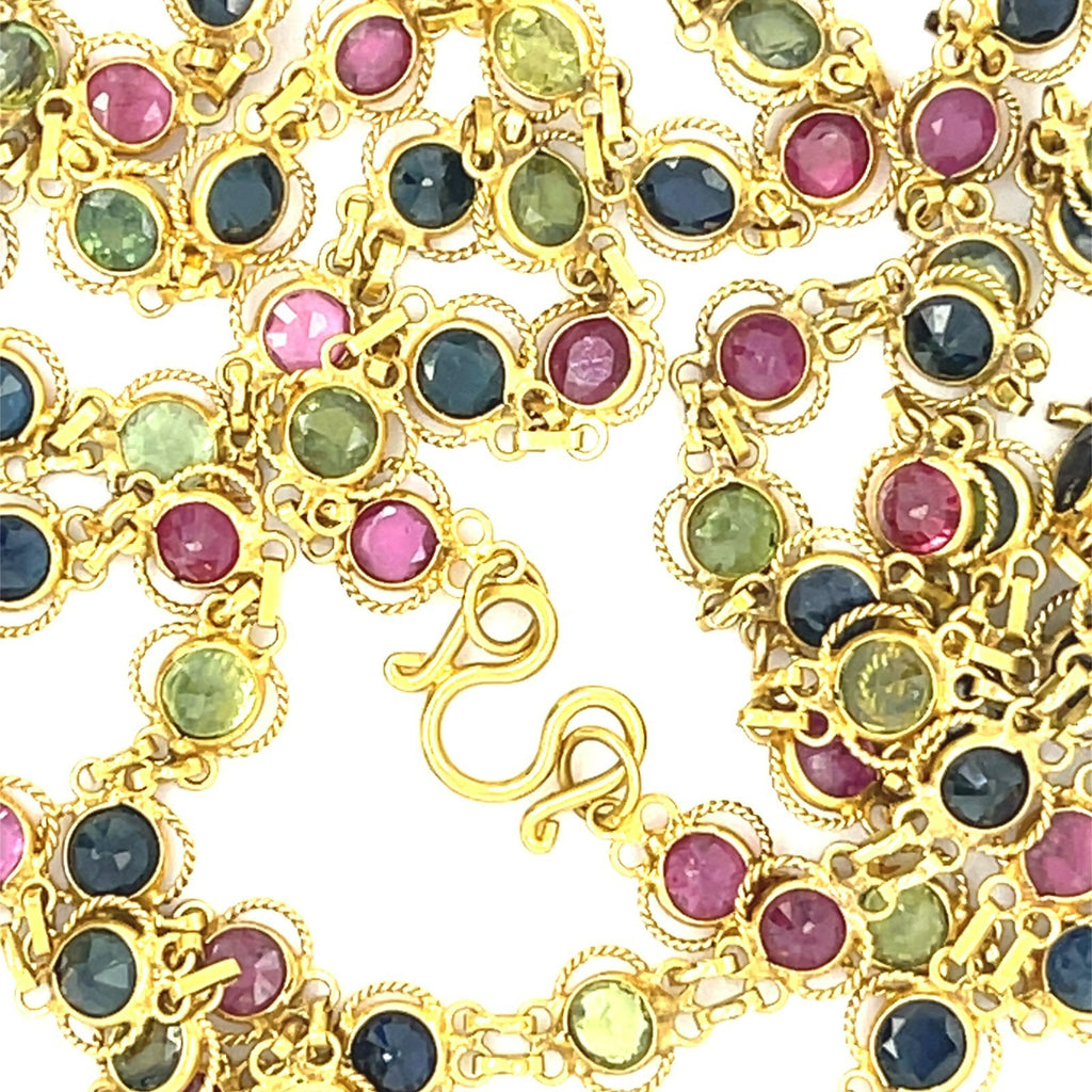 18k Yellow Gold Bezel-Set Multi-Gem Chain Necklace 26" Adorable!