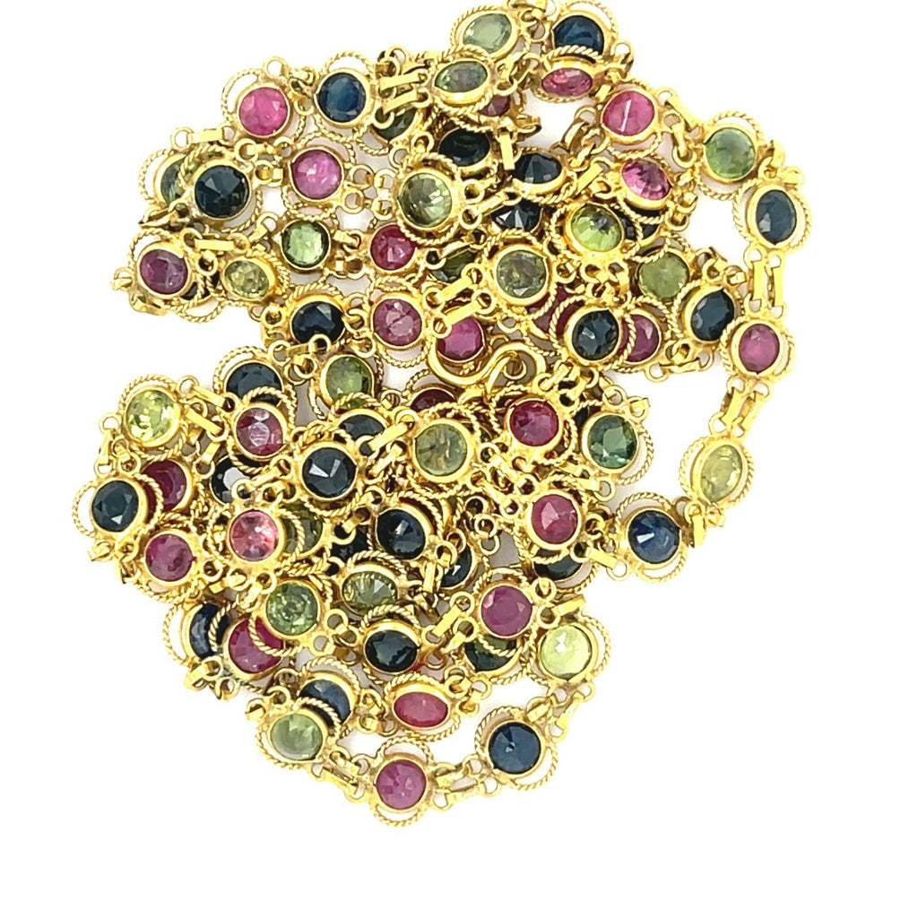 18k Yellow Gold Bezel-Set Multi-Gem Chain Necklace 26" Adorable!