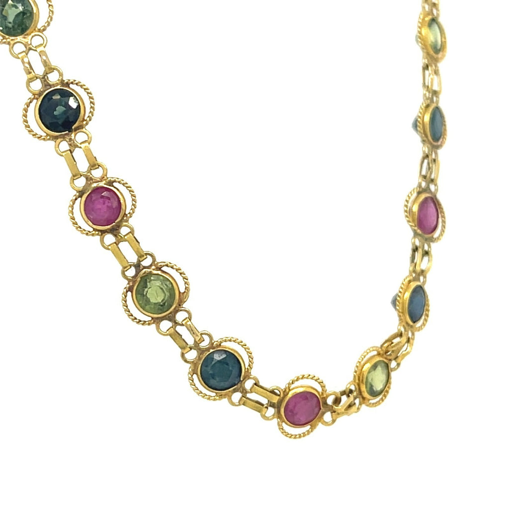 18k Yellow Gold Bezel-Set Multi-Gem Chain Necklace 26" Adorable!