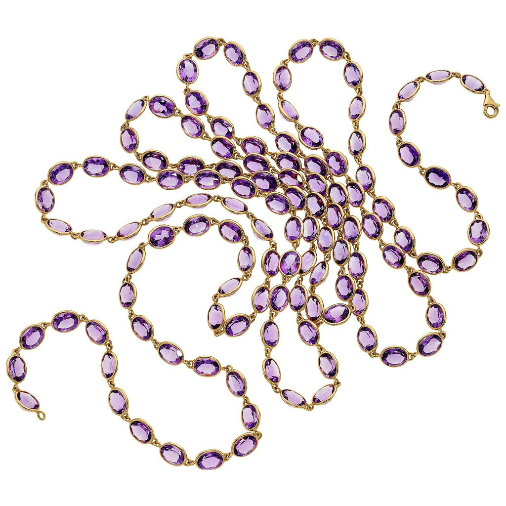 240.00ct Oval-Shaped Amethyst and 18k Rose Gold Necklace 94.50g 70"
