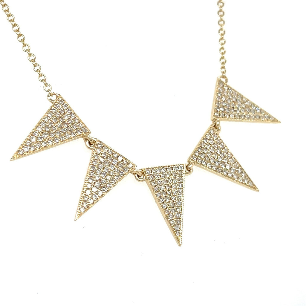 14k Yellow Gold & 1.50ct Diamond Pennant Pendant w/ Five Flags, Length 18"