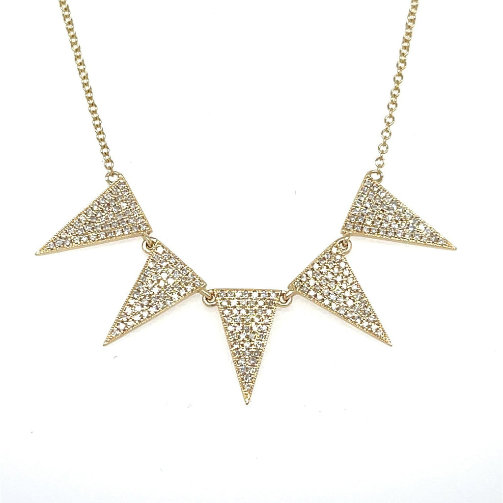 14k Yellow Gold & 1.50ct Diamond Pennant Pendant w/ Five Flags, Length 18"